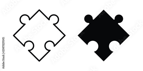 Foto Puzzle piece icon logo illustration. Black and white pictogram