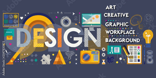 Tableau sur toile A colorful design concept with various creative elements and graphic tools