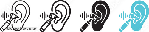 фотографія Ear examination icons with otoscope and sound waves