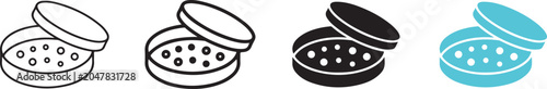 Foto Petri dish icons set with bacteria culture samples