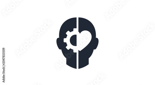 Foto Split head silhouette with gear and heart inside