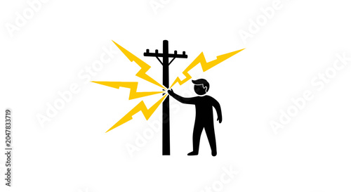 Schilderij op canvas Stick figure getting electrocuted by power line