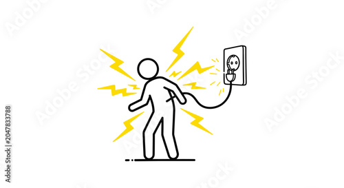 Cuadro en lienzo Stick figure receiving an electric shock from wall outlet.