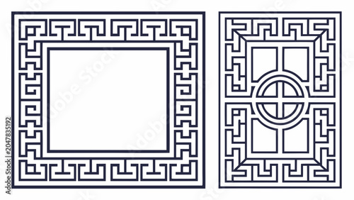 Geometric greek key pattern frames set with geometric decoration ornament