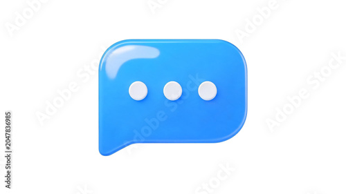 3D blue speech bubble notification icon with three dots for chat and messaging as isolated object