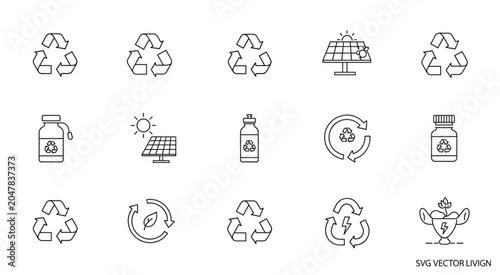 Eco friendly symbols and icons for recycling and sustainable living