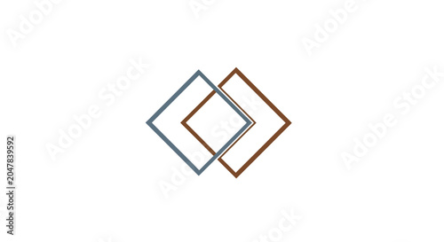 Abstract geometric logo concept with two overlapping blue-grey and brown diamonds, symbolizing connection, partnership, and modern design.