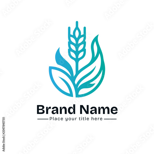 Modern Agriculture Wheat Logo Design with Grain Ear Spike and Nature Leaves for Premium Bakery Brand, Organic Whole Grain Food, Flour Mill, and Healthy Harvest Brand Identity