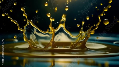 Dynamic splash of viscous oil captured in cinematic high quality