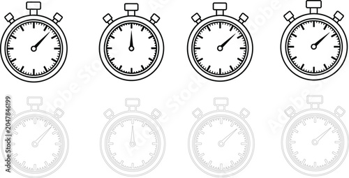 Bild auf Leinwand Stopwatch variations black and white line art collection