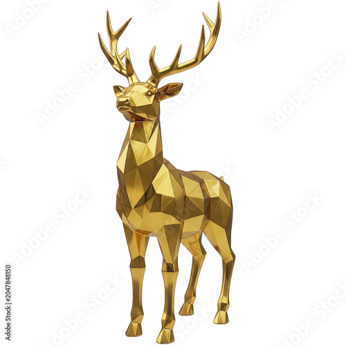 Golden deer, polygonal art, 3D model, metallic animal