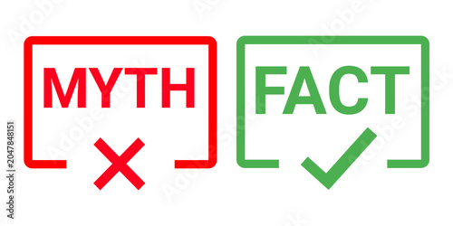 Foto Myth vs Fact Icons Vector Set – True False Comparison Symbols, Fact Check Mark,