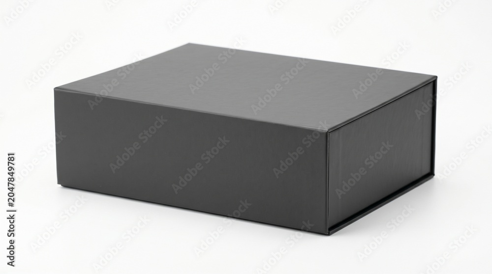 Naklejka premium A black rectangular box sits on a plain white surface.