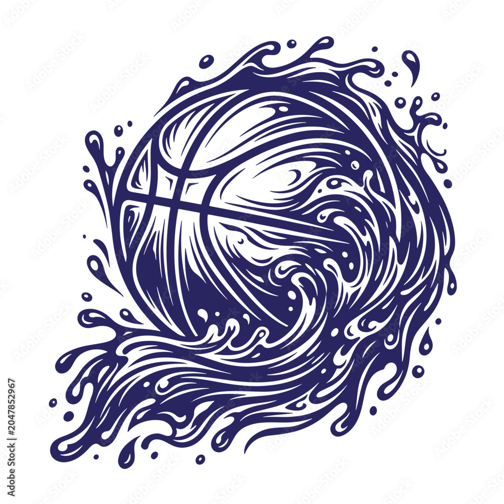 Fototapeta premium Basketball ball with artistic water wave splash design basketball athletic competition movement performance training illustration stylized intensity tournament