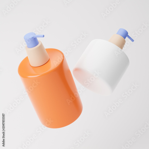 Obraz na płótnie Falling soap and shampoo dispensers isolated over white background