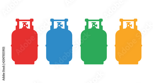 Foto Propane tanks in red blue green and orange flat silhouette style