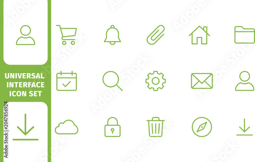 Universal interface icon set featuring essential web and mobile navigation symbols isolated on white background