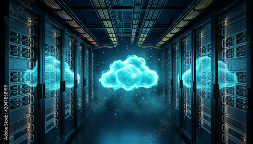 Fluffy cyan cloud floating in a misty environment fits promotional material for cloud migration services defining vapor computing concept