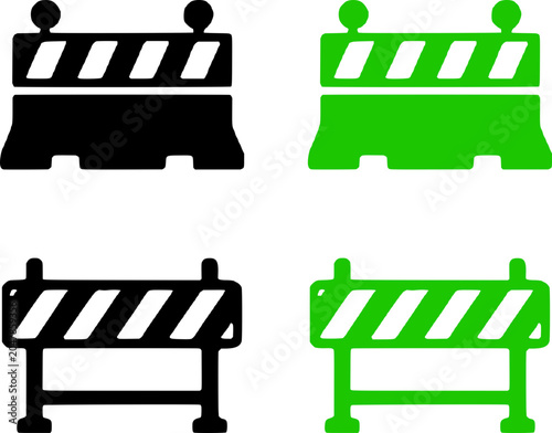 Canvastavla Four different colored roadblock icons, including black and green, for construction or warning signs on a white background, symbolizing barriers