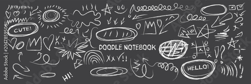Tableau sur toile Blue pen scratch doodle and short phrases collection for hand drawn notes, journaling and graphic design