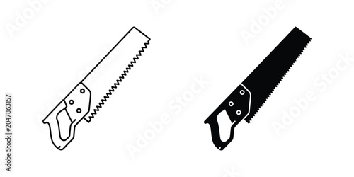 Foto Hand Saw Outline and Silhouette Isolated on White Background for Construction an
