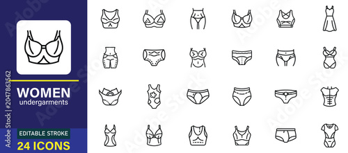 Photos Collection of women's undergarments icons with editable stroke for web and print