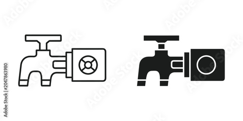 Water Tap and Valve Icons in Black and White Flat Design Representing Plumbing and Utility Services