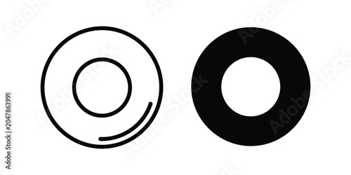 Two simple ring icons side by side with one solid black and the other outlined on a white background