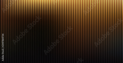 Abstract Golden Ribbed Glass Background with Vertical Lines and Gradient Glow