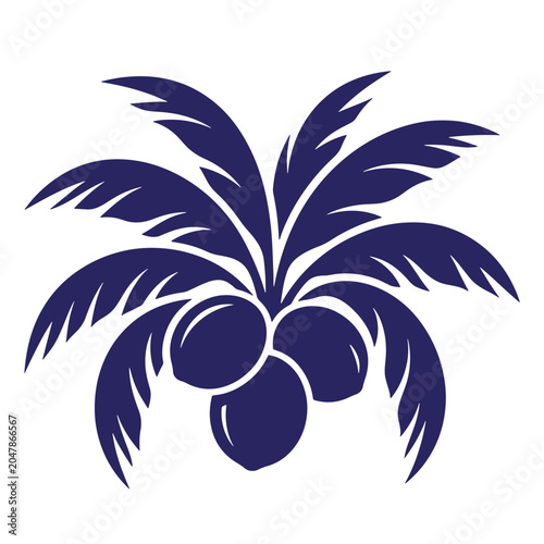 Silhouette illustration of a coconut palm tree with multiple ripe coconuts silhouette tropical botanical illustration isolated vacation paradise refreshment