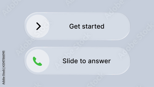 Fotografie Liquid glass morphism vector button with get started and slide to answer text