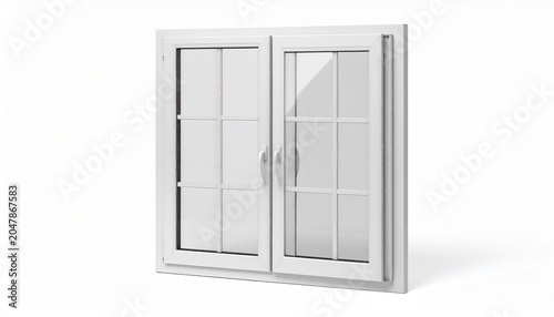 White sliding window with grid panes, modern vinyl frame, clean design on plain background, emphasizing structure and architectural style.