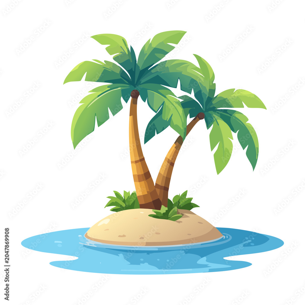 Obraz premium scenic tropical island shore view with coconut trees maritime quest exploration map point vector illustration for multiplayer strategy tycoon game