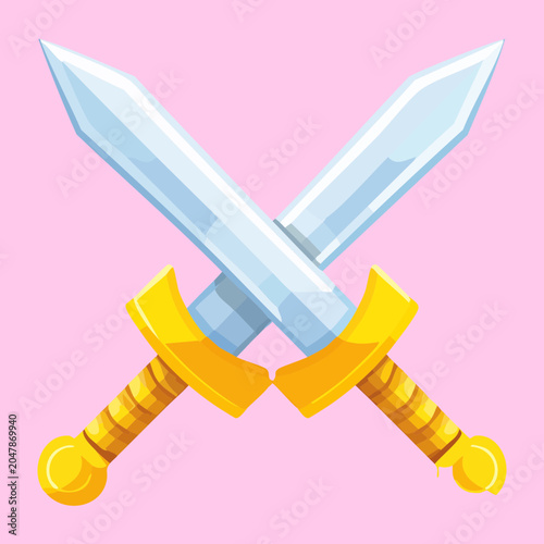 Fotografia dual crossed knight longswords sharp steel blades battle clash tournament logo e