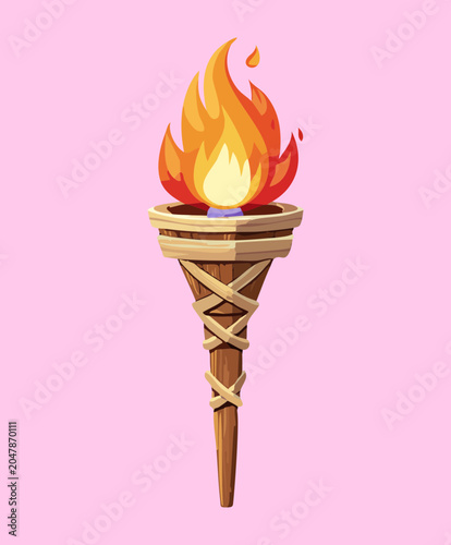 Photos Burning wooden torch pole with hot glowing fire spark flame for fantasy roleplay