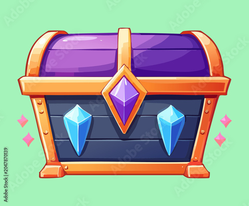 Canvas Print Royal purple fantasy treasure box chest trunk filled with glowing blue diamond c