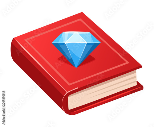 Schilderij op canvas Red leather grimoire book of shadows with shiny blue diamond jewel plate decorat