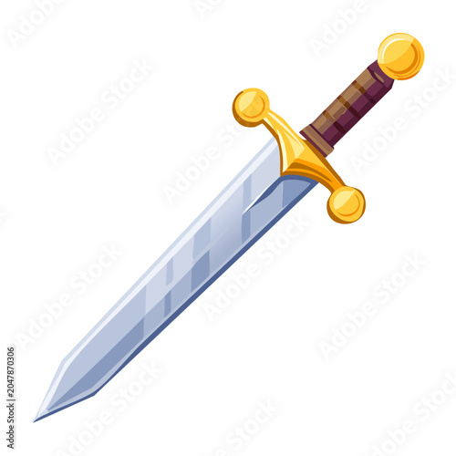 Canvastavla Shiny steel broadsword blade knight sword weapon with cross guard handle and gol