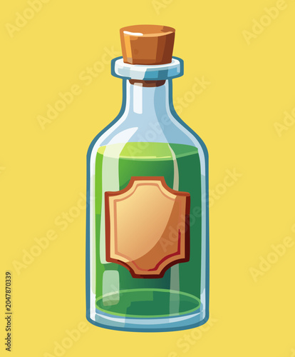Tableau sur toile Glass alchemy elixir potion bottle flask filled with bright green magical liquid