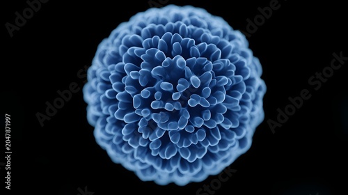 Image shows a detailed, spherical Zika virus surface