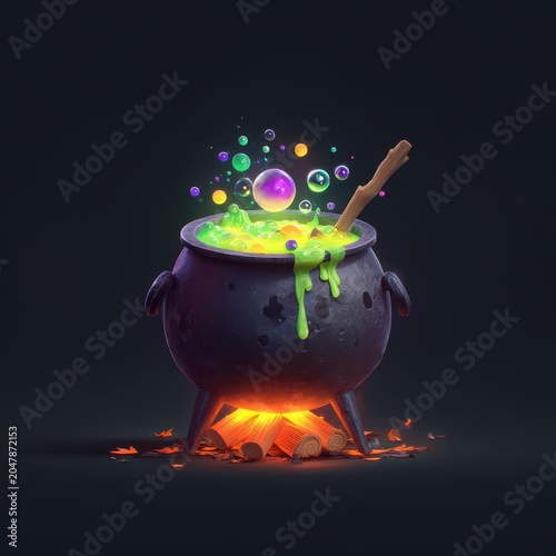 Stylized Halloween Cauldron with Bubbling Potion