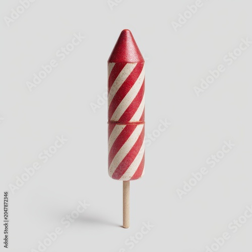 Red and White Striped Firework Rocket on Stick