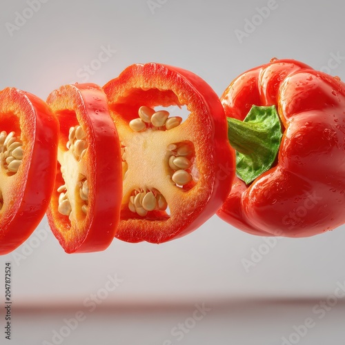 Floating Sliced Red Bell Pepper with Seeds