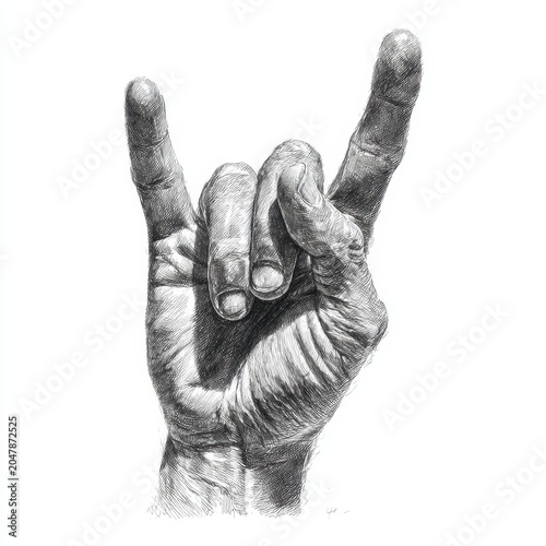 Hyper Realistic Pencil Sketch of Human Hand in Rock Gesture