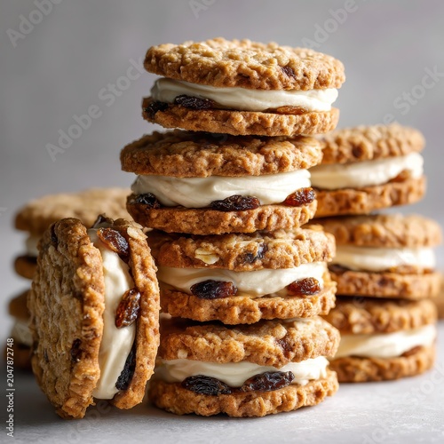 Close-Up of Oatmeal Cream Pie Cookies with Raisins
