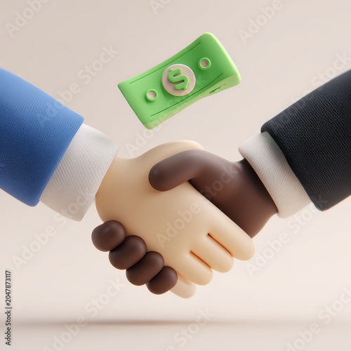 3D Render of Business Handshake with Money Icon
