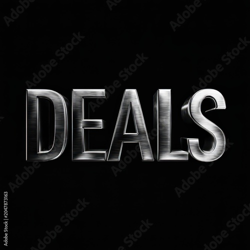 Bold Metallic Silver 3D Text Spelling 'DEALS'