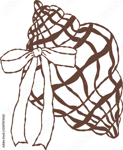 Tableau sur toile Cute hand drawn netted tun seashell with ribbon bow outline illustration