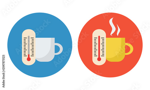Vászonkép A cup of cold and a cup of hot drink. Vector hand-drawn icons.
