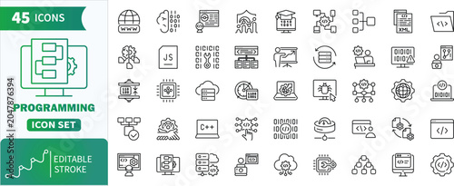 Foto Programming icon set with editable stroke